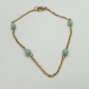 Gold Tone Ankle Or Wrist Bracelet 9" Turquoise Beaded.
